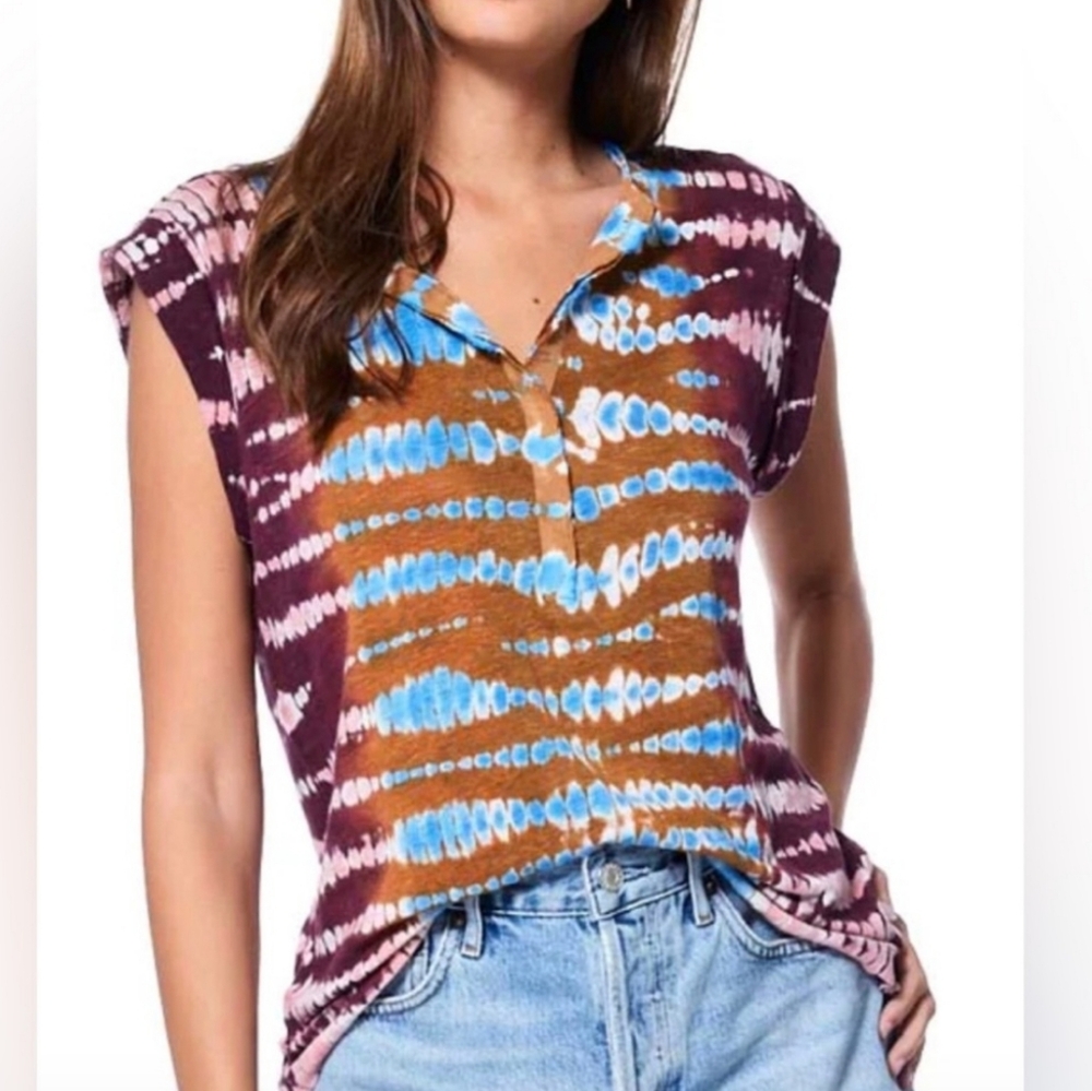 YFB Young Fabulous & Broke Tie Dye 100% Linen Top Size Small - Picture 2 of 8